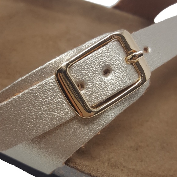 Gold Faux Leather Toe Wrap Birk Buckle Sandals - Picture 3 of 5